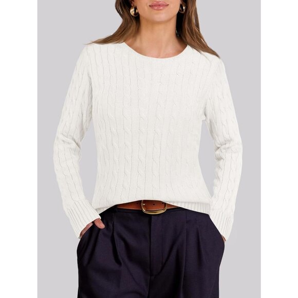 ANRABESS Womens white Long Sleeve Cable Knit Sweater  Fall Trendy Outfits - Picture 2 of 6